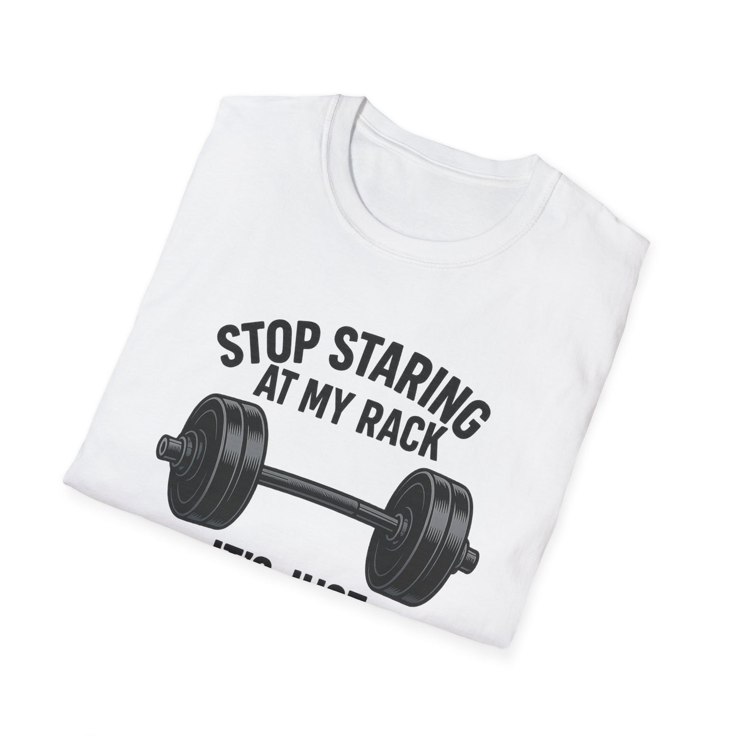 Grit Forge Athletics - "Stop Staring at My Rack" Women's Softstyle Tee-Shirt for Gym Lovers