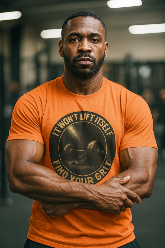 Grit Forge Athletics - Inspirational Fitness T-Shirt - "It Won't Lift Itself, Find Your Grit"