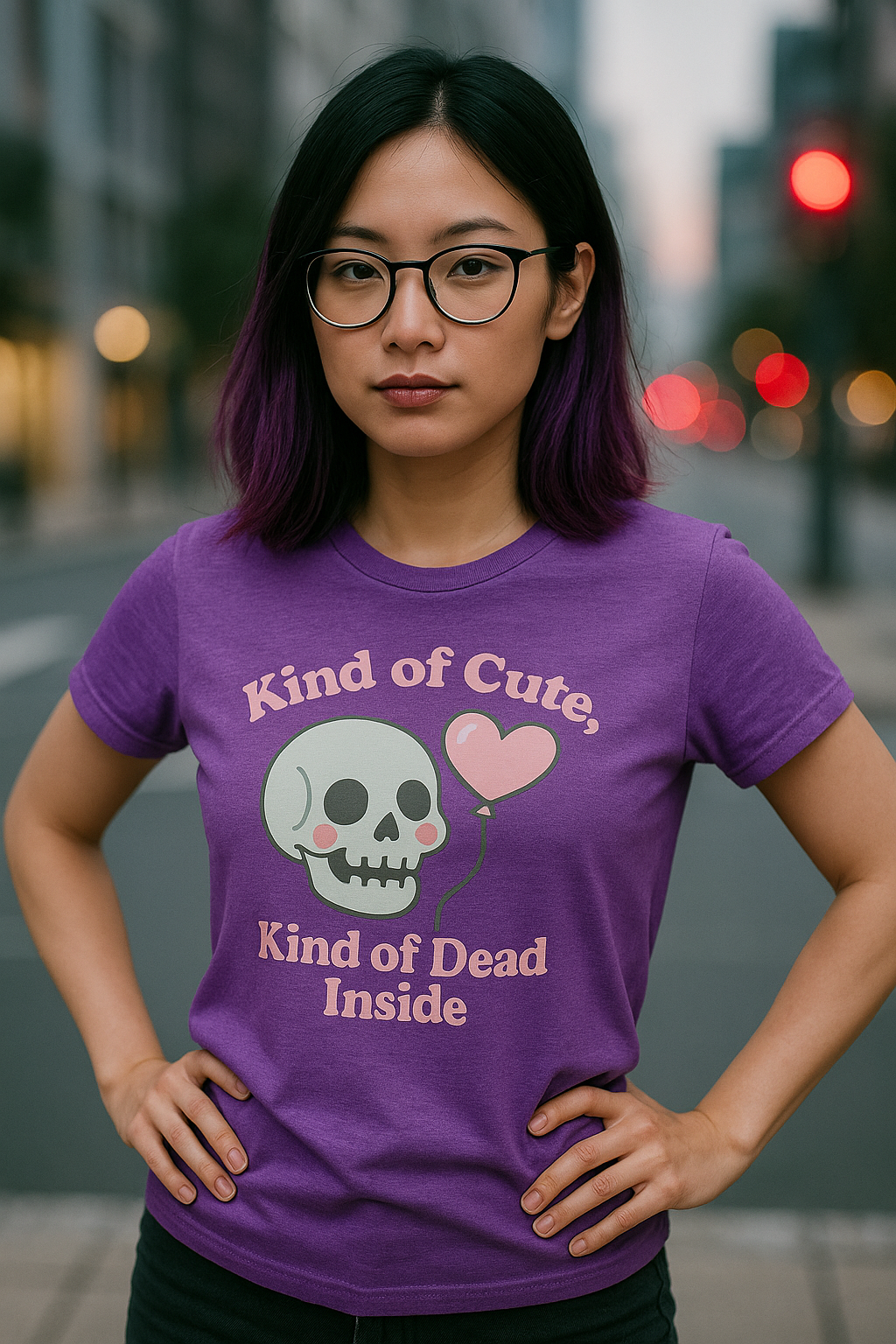 "Kinda Cute, Kinda Dead Inside" - Skull and Heart Quote T-Shirt for Her