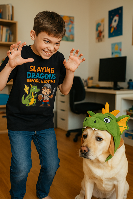 KIDS' "Slaying Dragons Before Bedtime" Fun and Adventurous T-Shirt