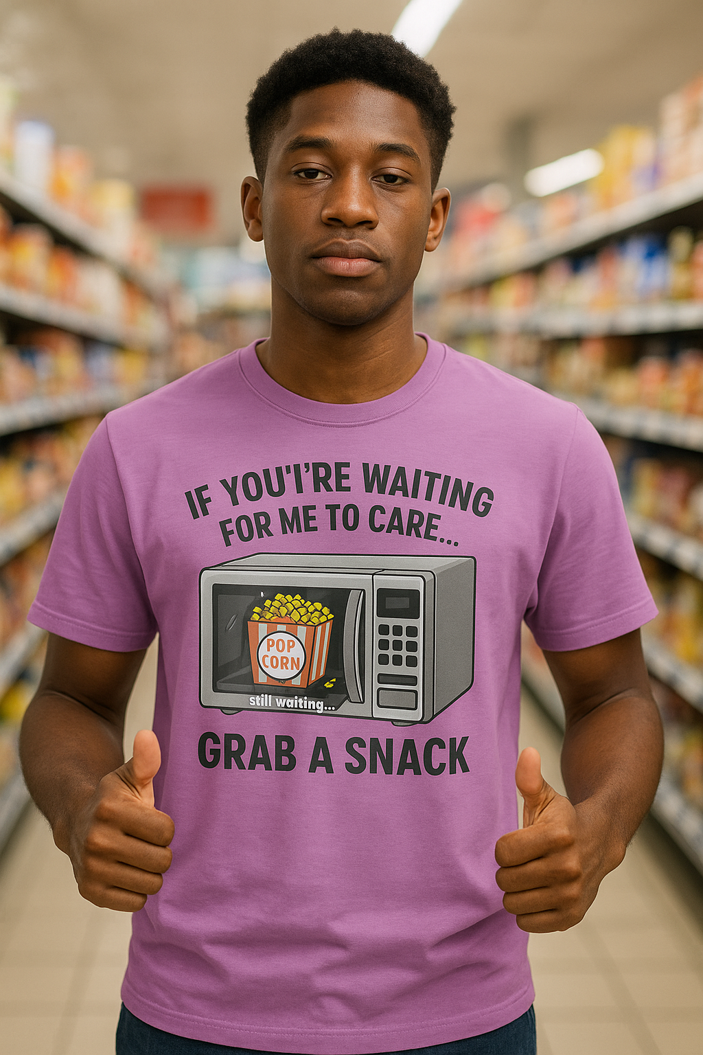 "If You're Waiting for Me to Care, Grab a Snack" Snarky Graphic-Tee
