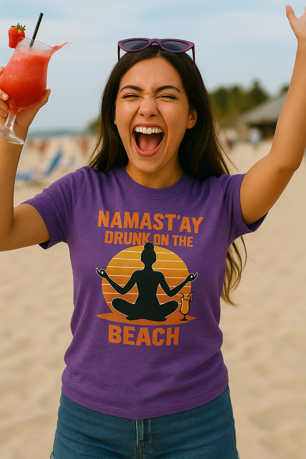 "Namast'ay Drunk on the Beach" Comedic Party Tee-Shirt