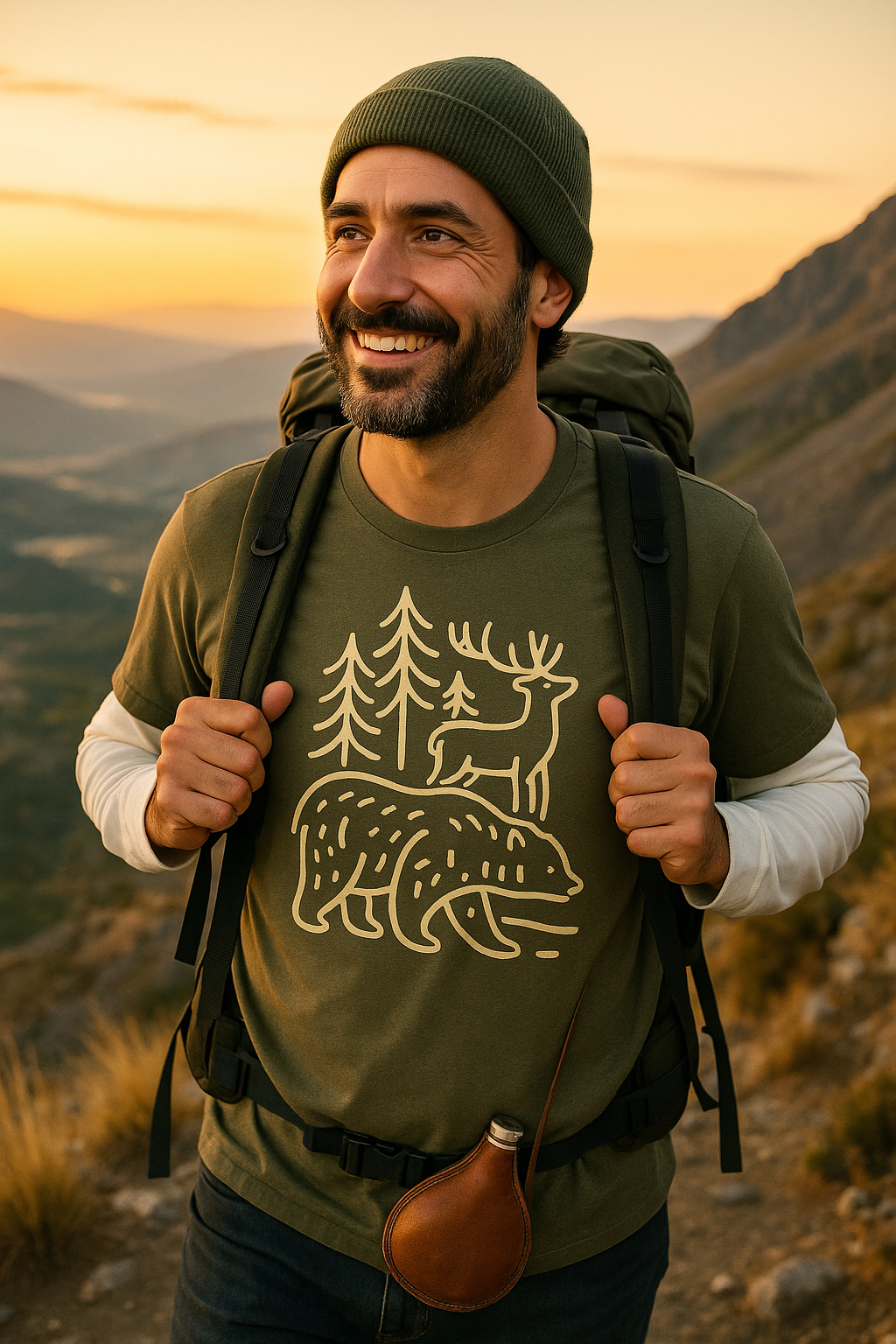 Deer, Bear, Nature, Hiking Wild Animal Graphic Tee for Outdoor Lovers