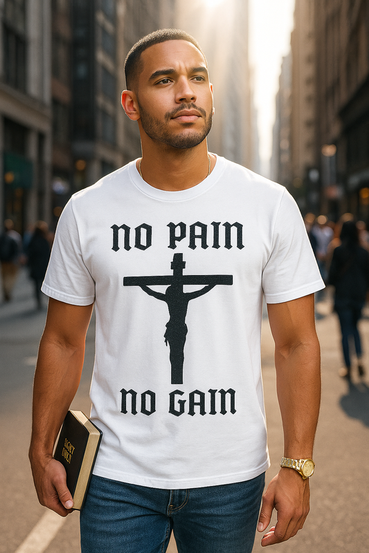 No Pain, No Gain Christian Tee Shirt - His Pain Freed Us