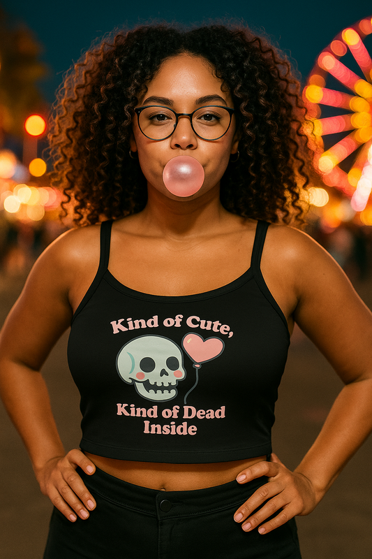 "Kinda Cute, Kinda Dead Inside" Skull/Heart Graphic Women's Spaghetti Strap Tank