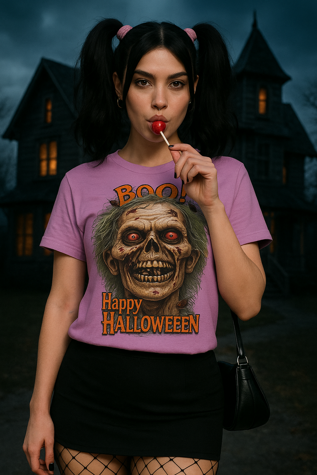 Halloween Desiccated Zombie Skull Graphic Tee-Shirt