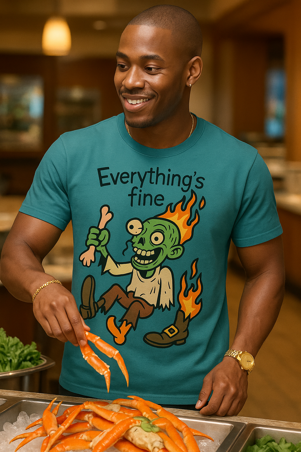 Humorous Halloween Ghoul Graphic Tee Shirt - "Everything's Fine", when it's not