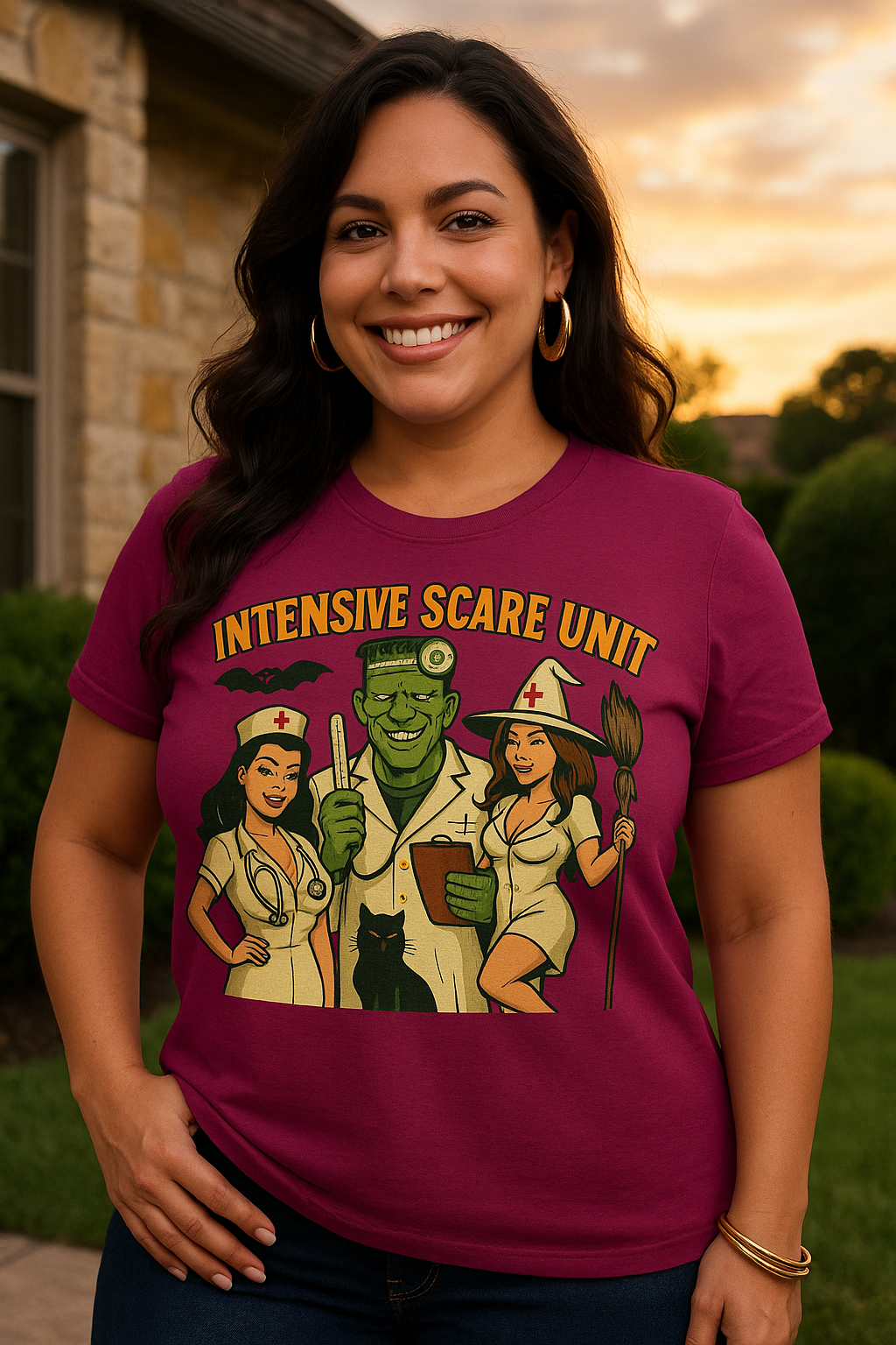 Fun Halloween Casual Tee-Shirt, "Intensive Scare Unit"