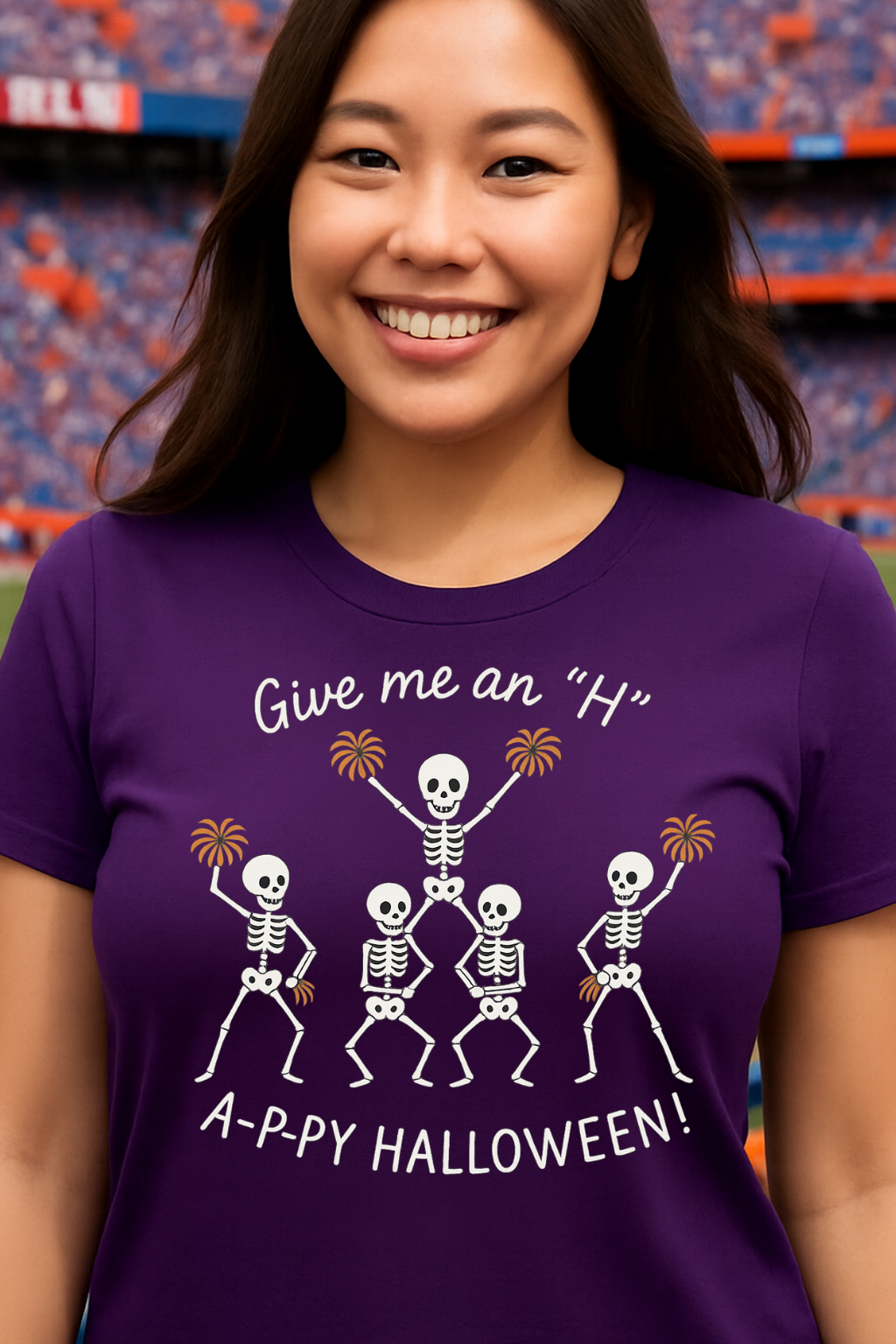 Halloween Skeleton Cheerleader Casual Tee-Shirt