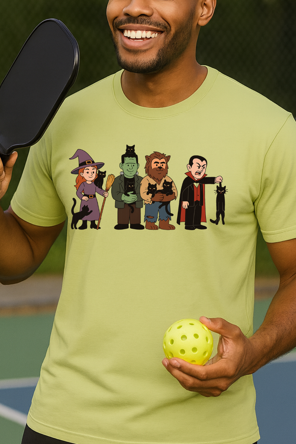 Playful Monsters Holding Cats Halloween Casual Tee-Shirt