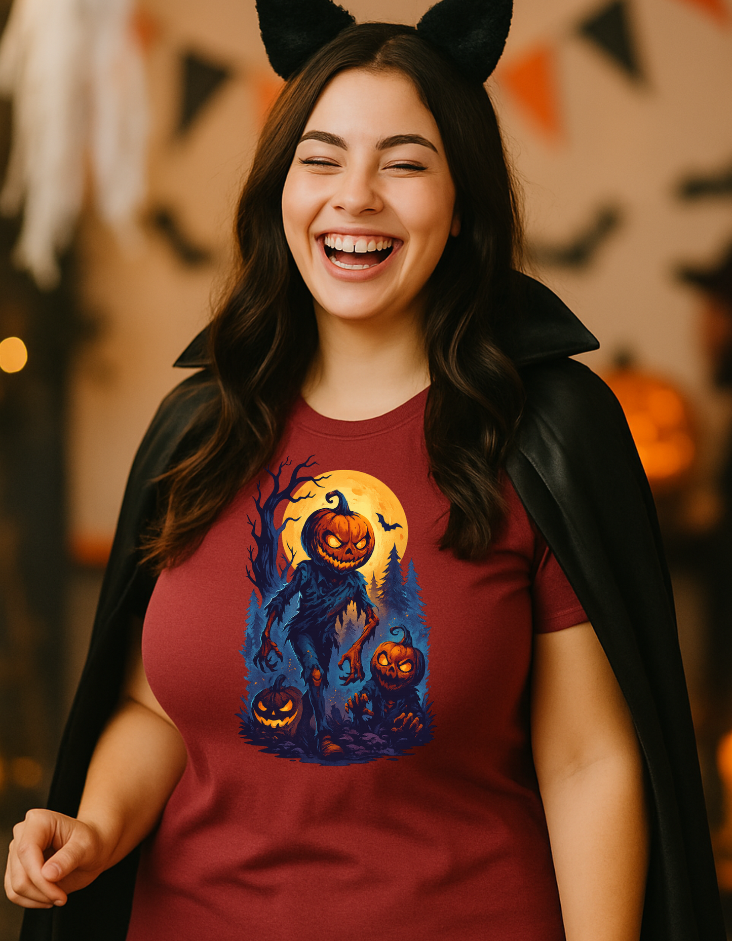 Pumpkin-Ghoul Graphic Soft-Style Halloween Tee-Shirt