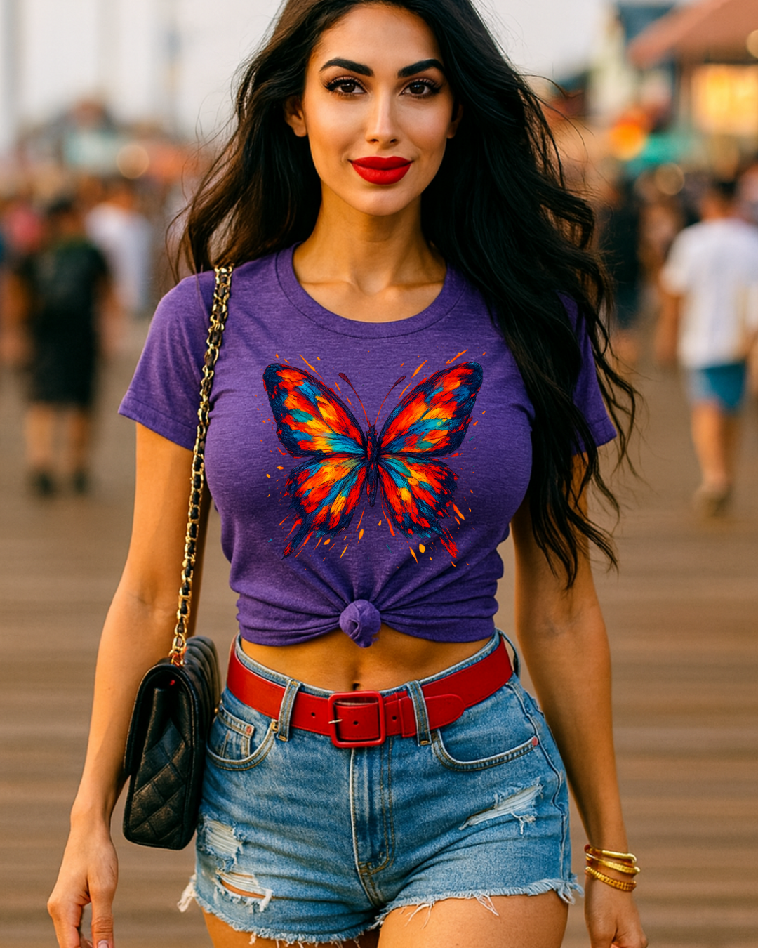 Colorful, Striking Butterfly Graphic Tee-Shirt
