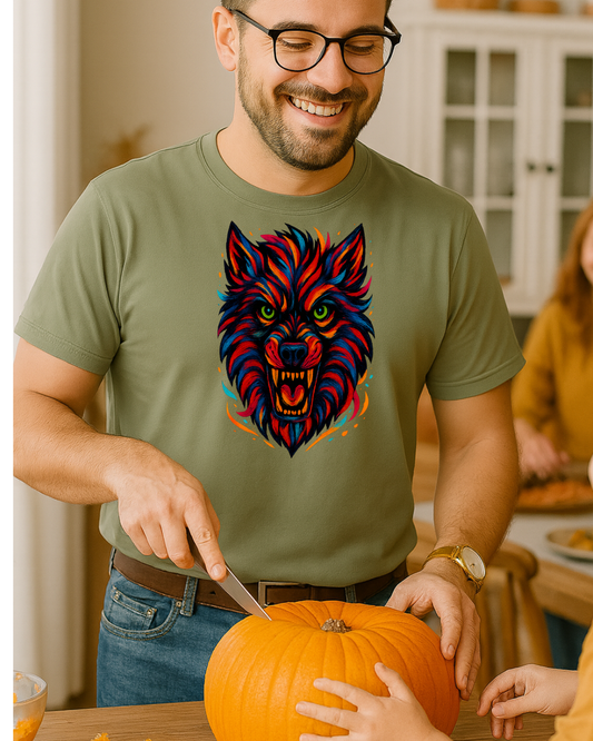 Colorful Werewolf Graphic Halloween Tee-Shirt