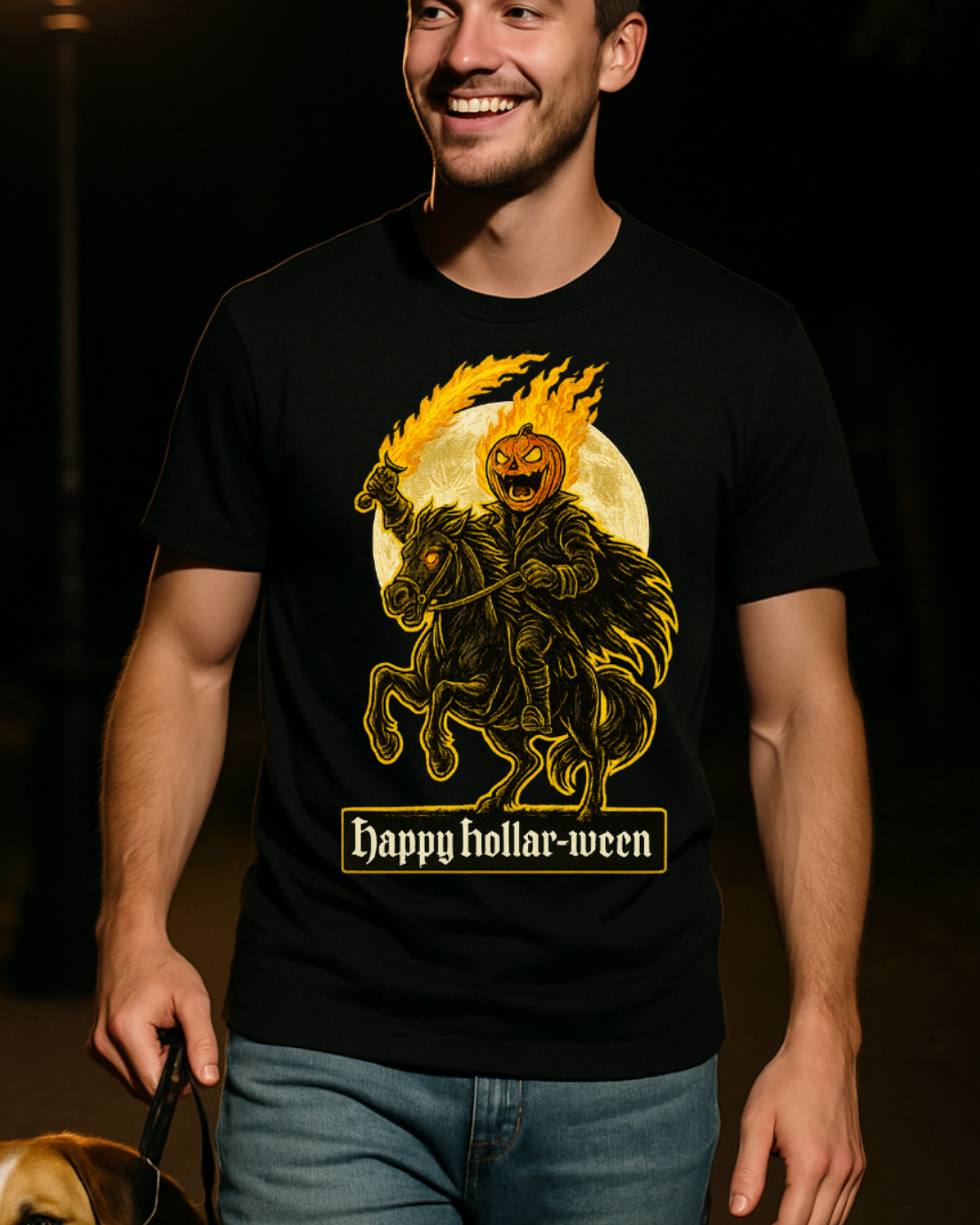 Halloween Headless Horseman Pumpkin Graphic Tee-Shirt