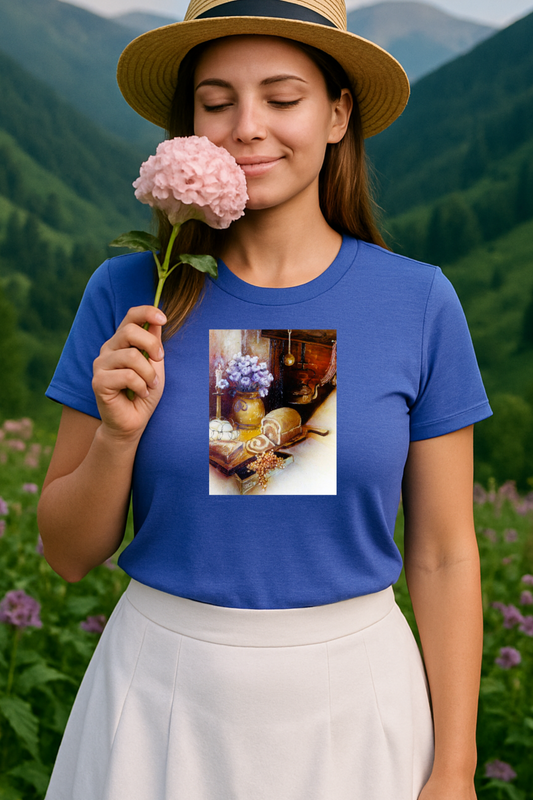 Charming 1960s-Era Original Art Tee Shirt - "Countryside Hearth"