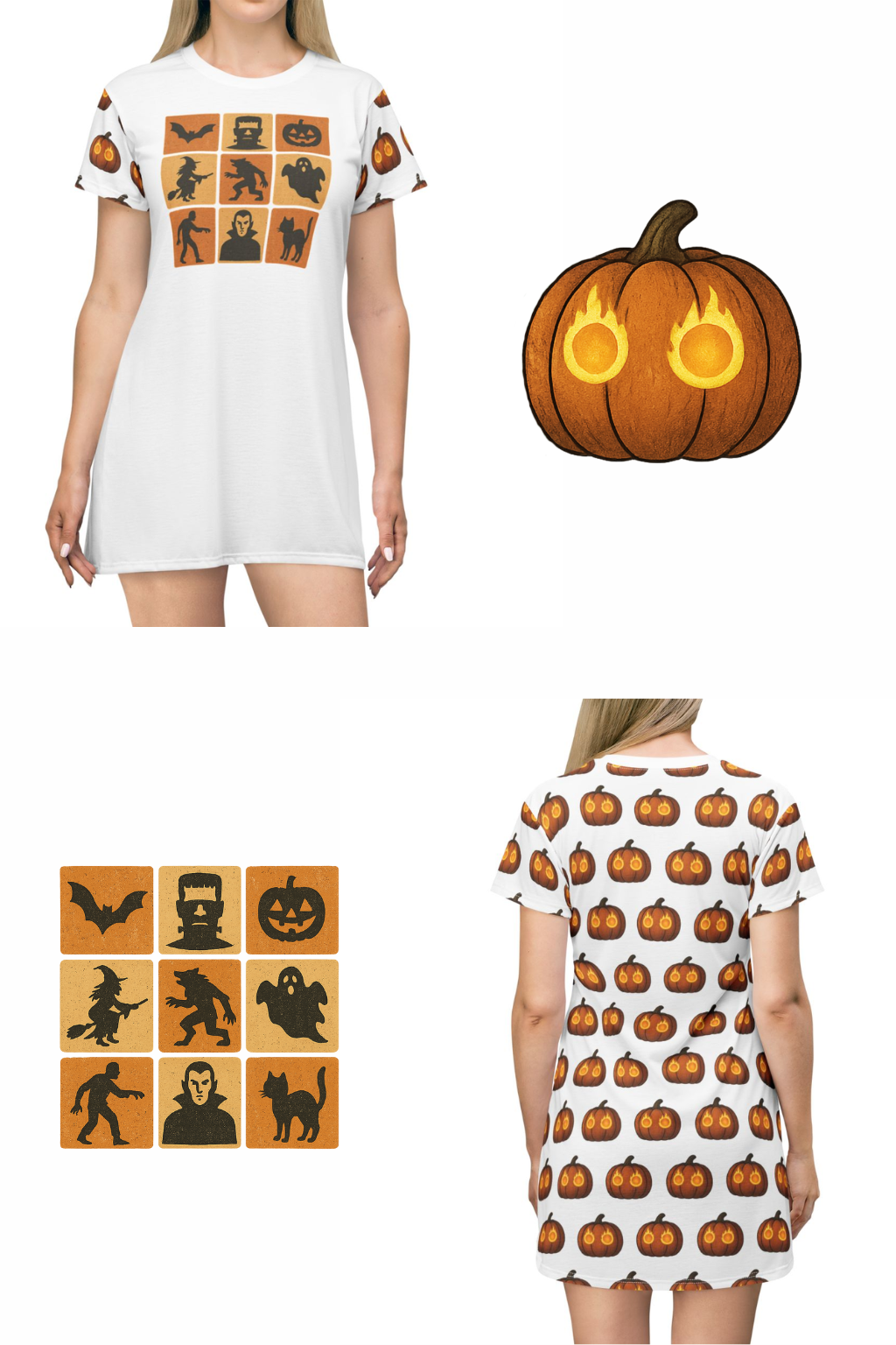 Halloween Graphic Print Tee-Shirt Bed Dress