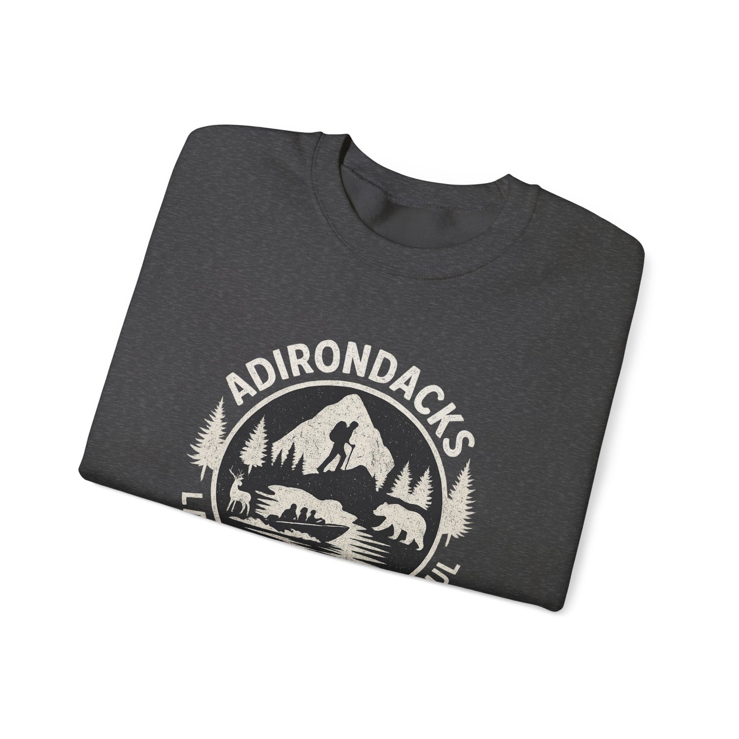 Cozy Adirondack Lake Life Crewneck Sweatshirt - "Lake Life, Mountain Soul"