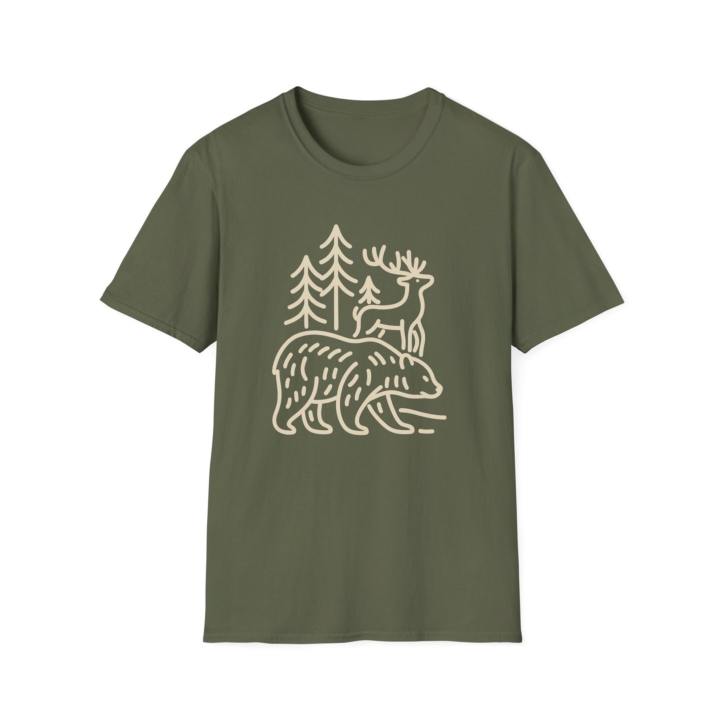 Deer, Bear, Nature, Hiking Wild Animal Graphic Tee for Outdoor Lovers