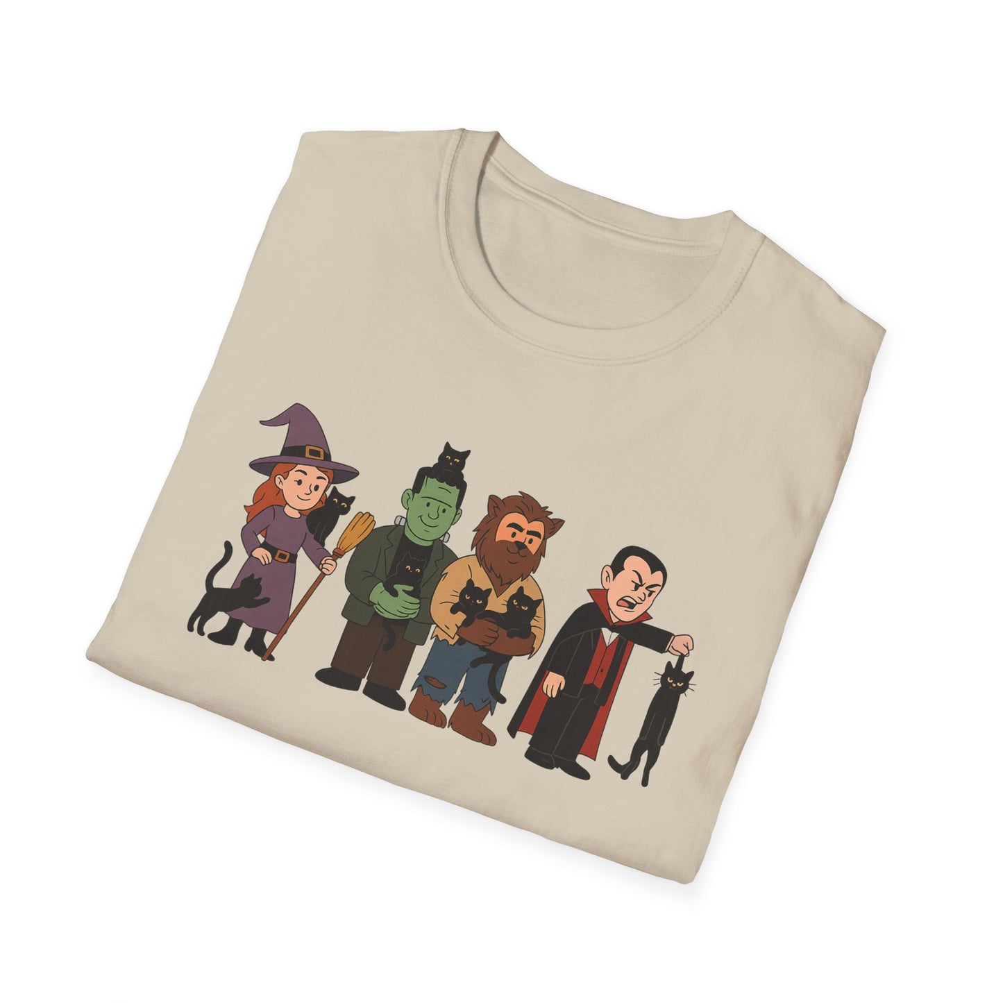 Playful Monsters Holding Cats Halloween Casual Tee-Shirt