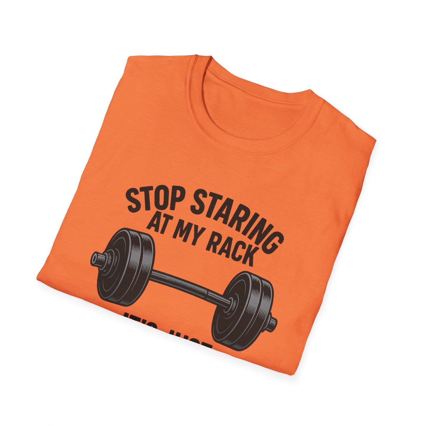 Grit Forge Athletics - "Stop Staring at My Rack" Women's Softstyle Tee-Shirt for Gym Lovers
