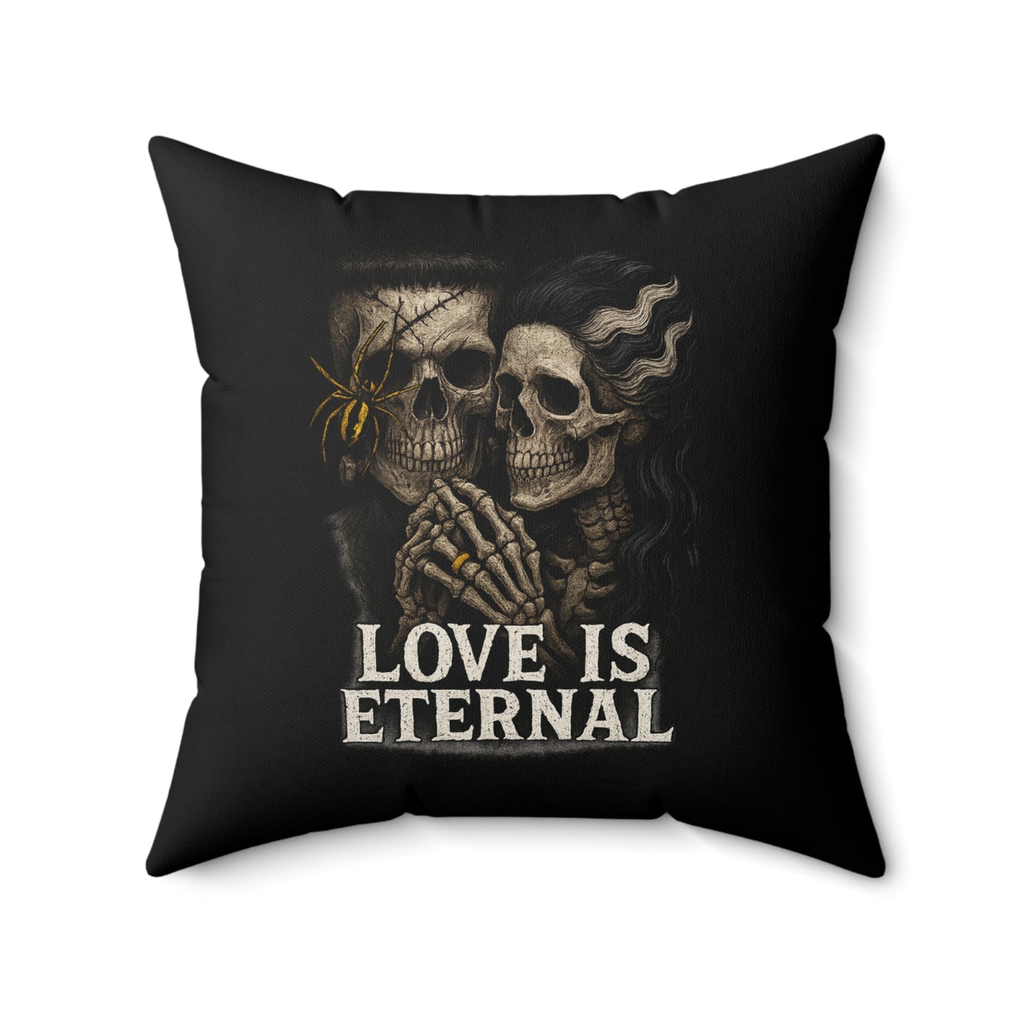 Love is Eternal Skull Pillow - Halloween Frankenstein and Bride Decor