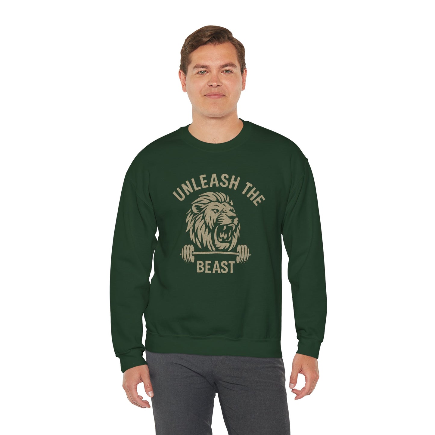 Grit Forge Athletics - Unleash the Beast Motivational Crewneck Sweatshirt