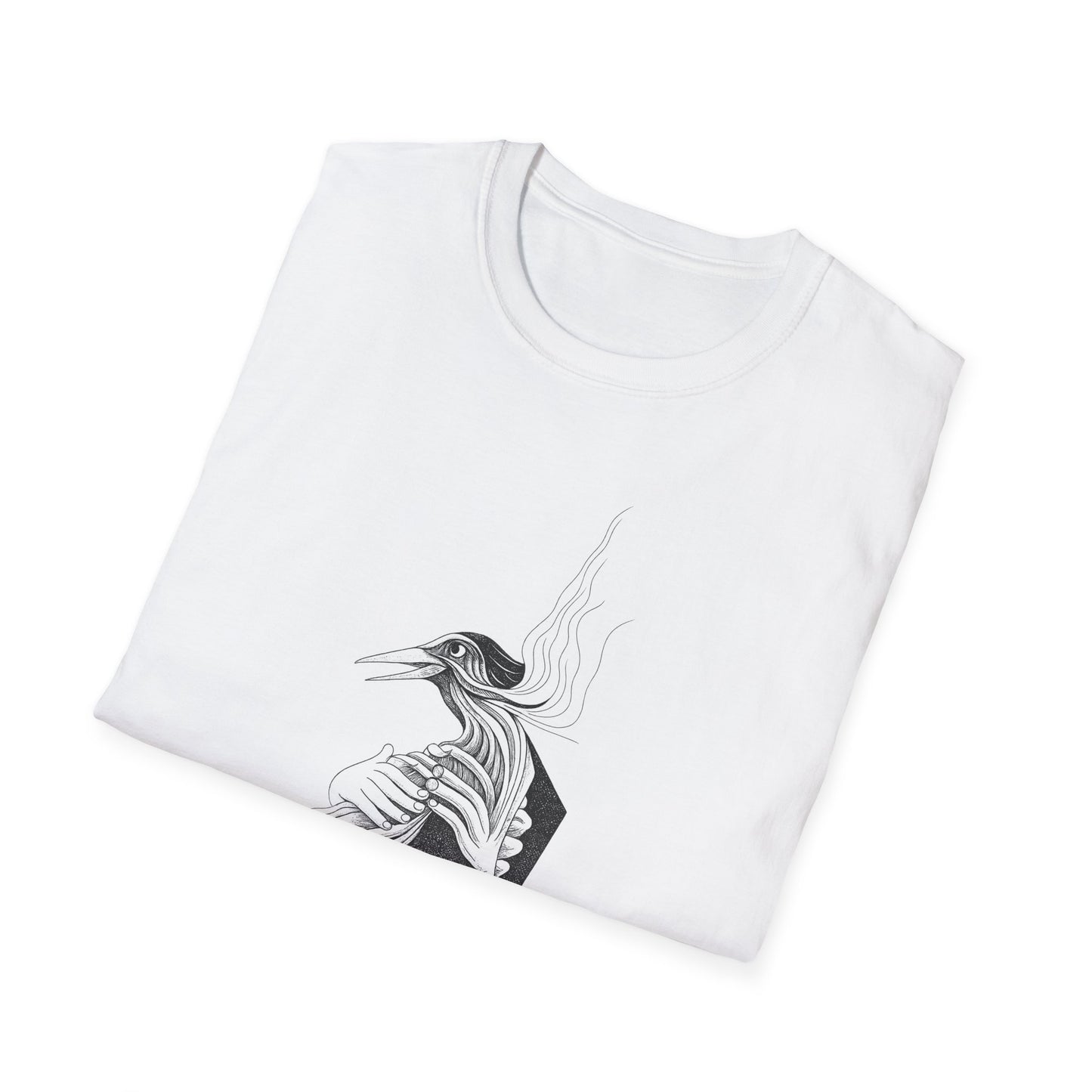 Stylish 1960s Reimagined Pen and Ink Bird Tee-Shirt - "Loki's Featherbed"