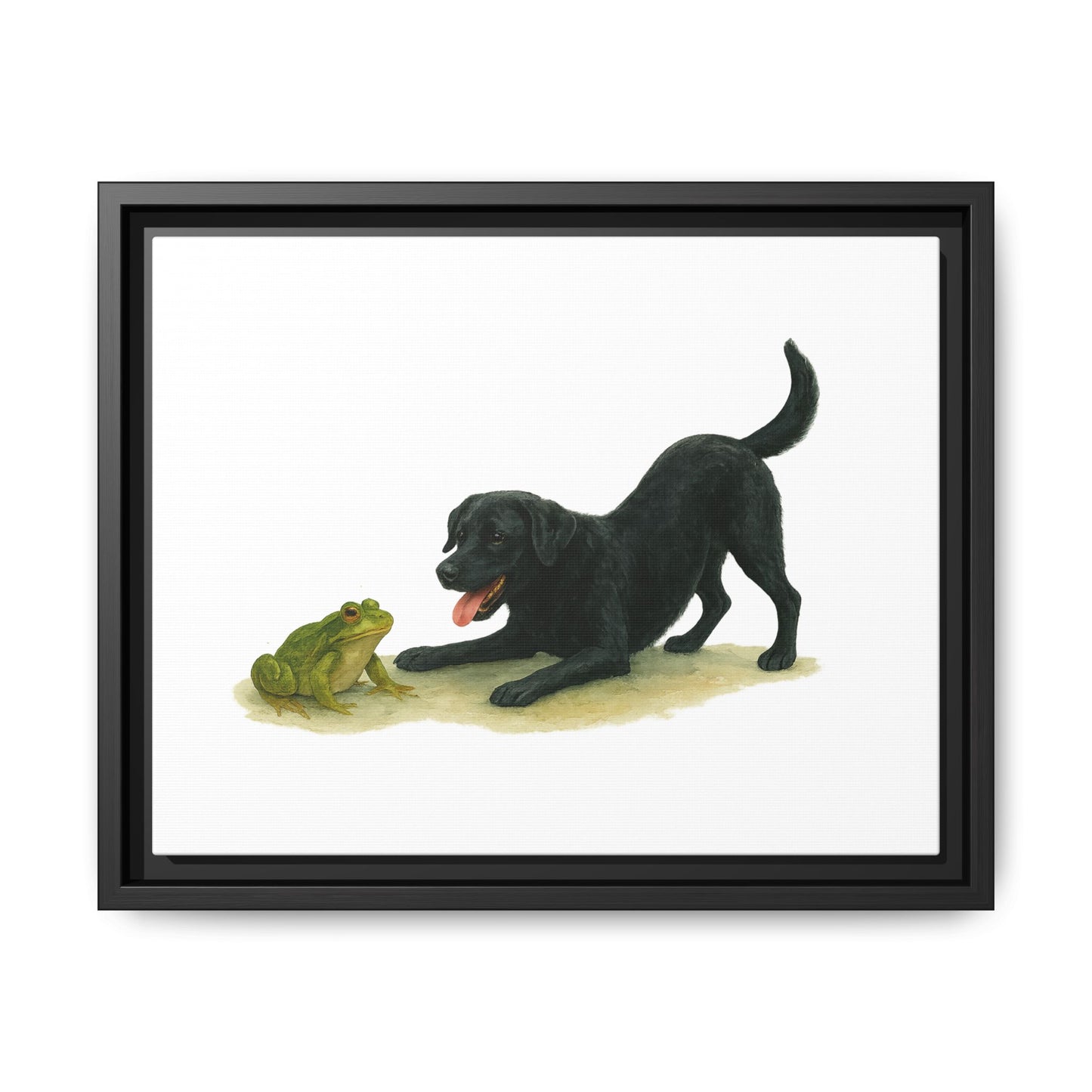Dog and Frog Canvas Art Print, Playful Dog Wall Decor, Black Lab, Animal Lover Gift, Home Decor, Pet Themed Art