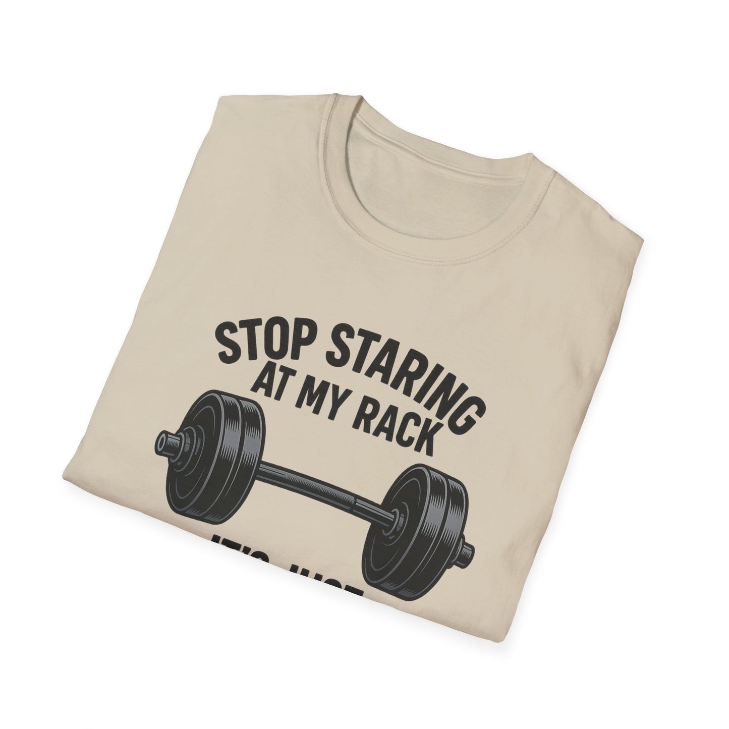 Grit Forge Athletics - "Stop Staring at My Rack" Women's Softstyle Tee-Shirt for Gym Lovers