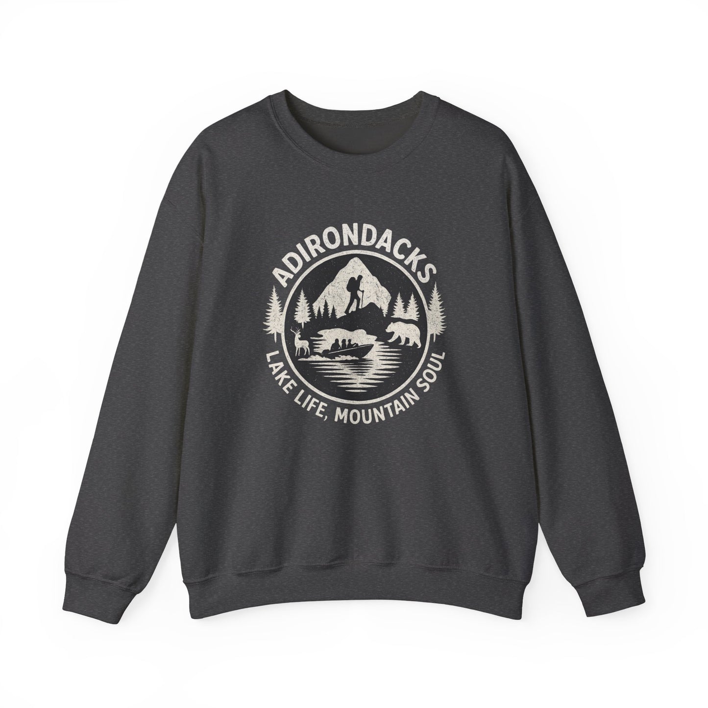 Cozy Adirondack Lake Life Crewneck Sweatshirt - "Lake Life, Mountain Soul"