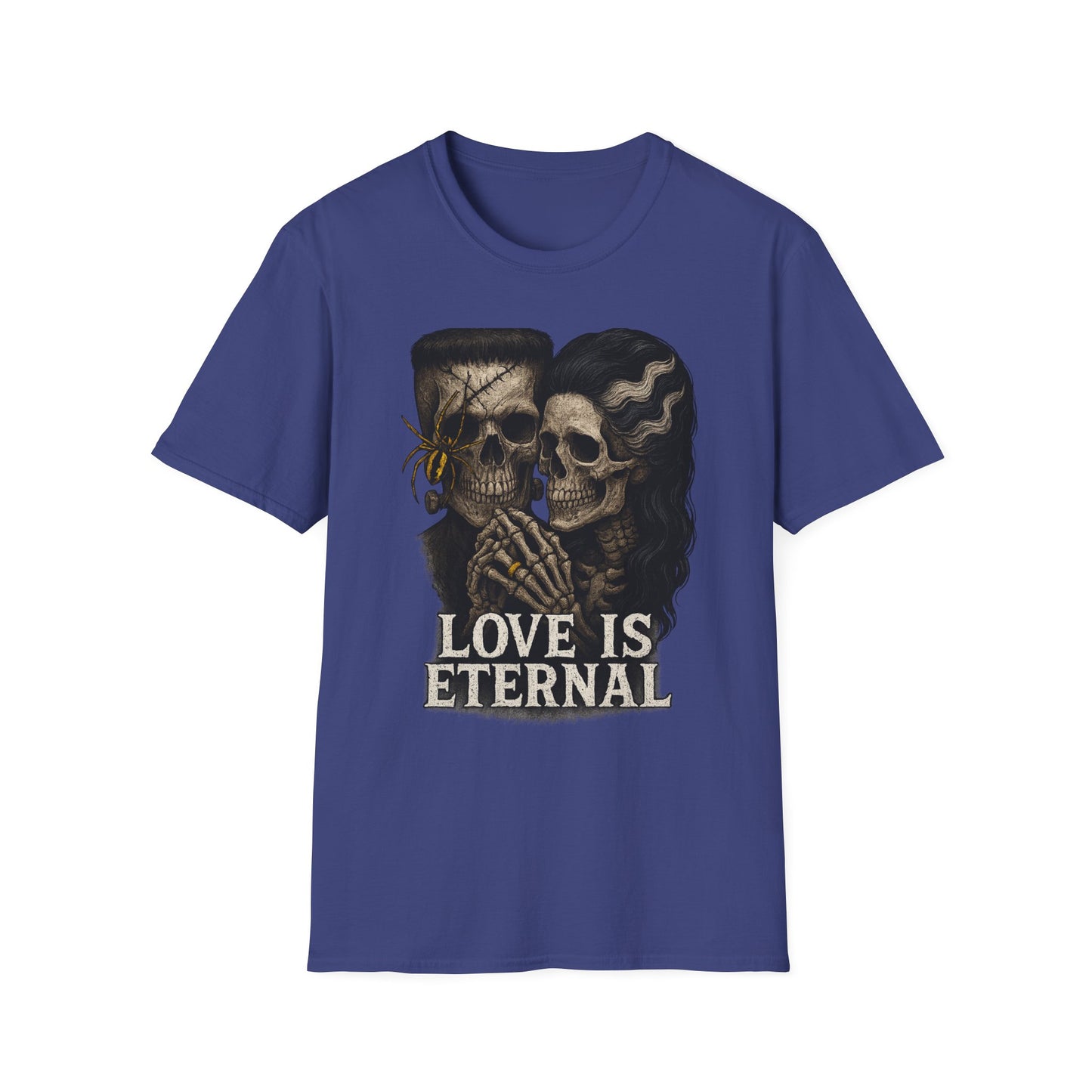 Romantic Halloween Frankenstein Skull Loving Graphic Tee-Shirt