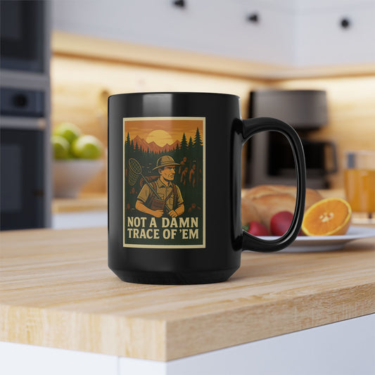 Bigfoot Hunter - Vintage-Inspired Black Mug for Nature Lovers, Not a Damn Trace of 'Em, Gift for Camping Enthusiasts, Outdoor Decor, Funny Coffee Cup, [...]