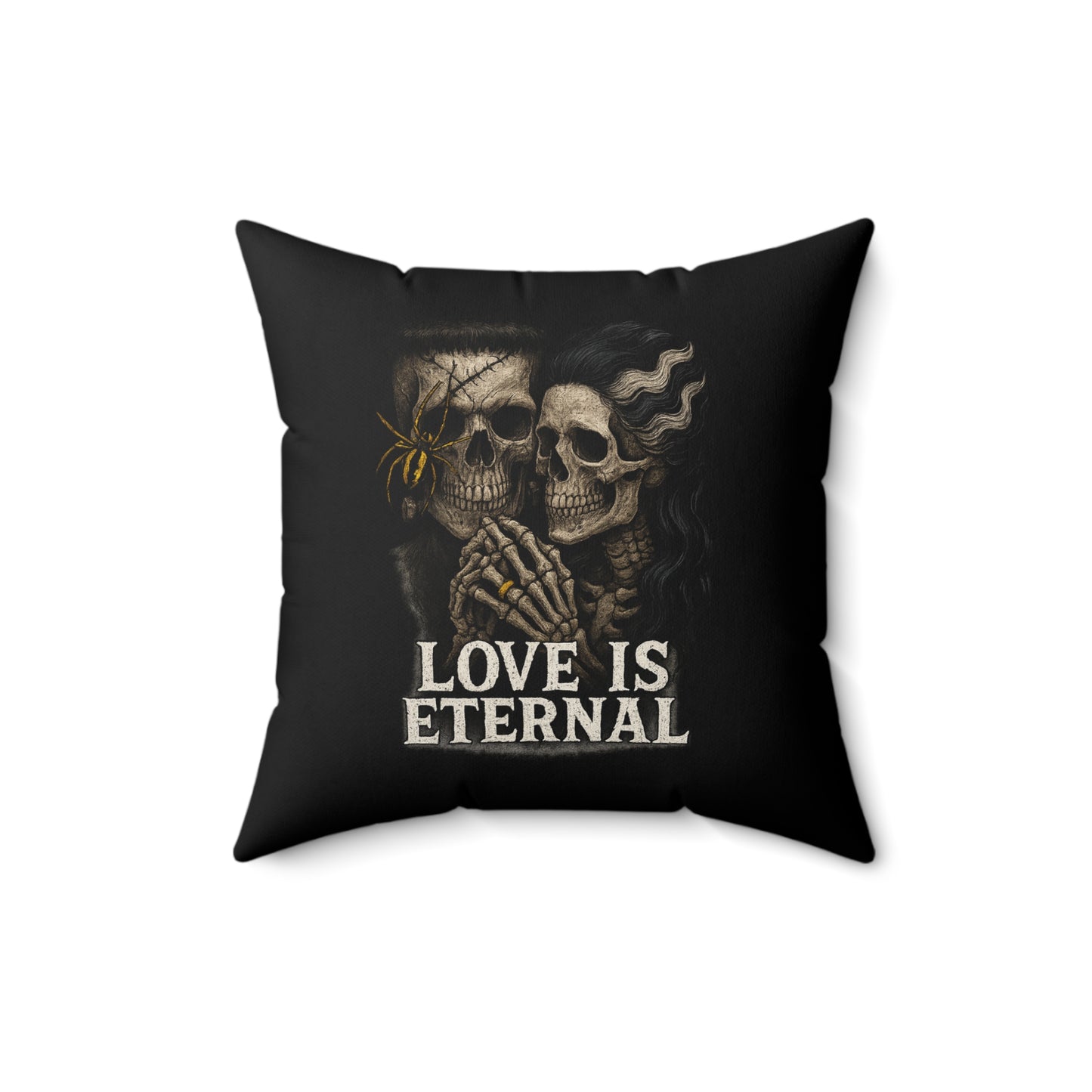 Love is Eternal Skull Pillow - Halloween Frankenstein and Bride Decor