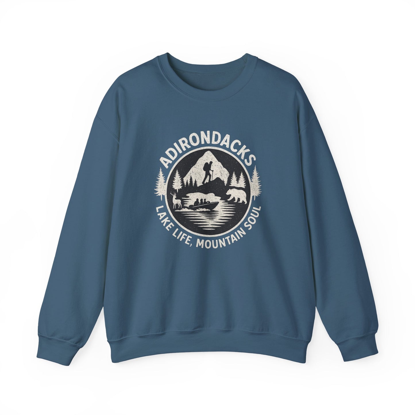 Cozy Adirondack Lake Life Crewneck Sweatshirt - "Lake Life, Mountain Soul"