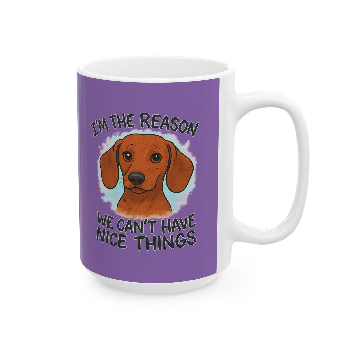 Funny Dog Lovers Ceramic Mug - I'm Dog-tired, Pet Owner Gift, Dachshund, Purple Coffee Cup, Animal Lover's Present, Unique Birthday Gift