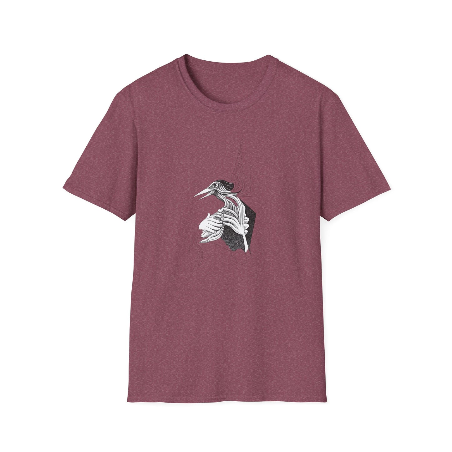 Stylish 1960s Reimagined Pen and Ink Bird Tee-Shirt - "Loki's Featherbed"