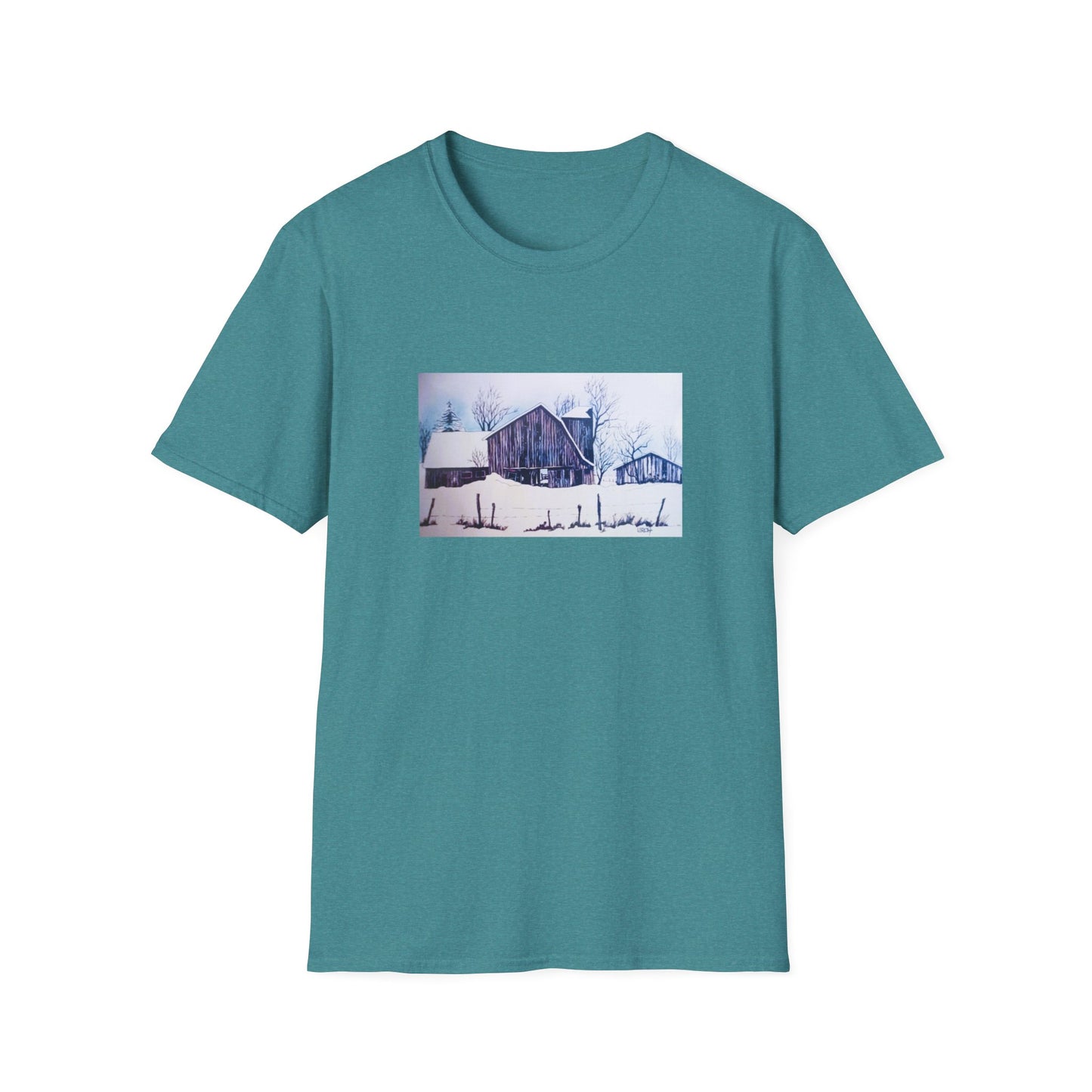 Authentic 1960s-Era Winter Barn Scene Graphic Tee-Shirt - "Tattered Winterscape"