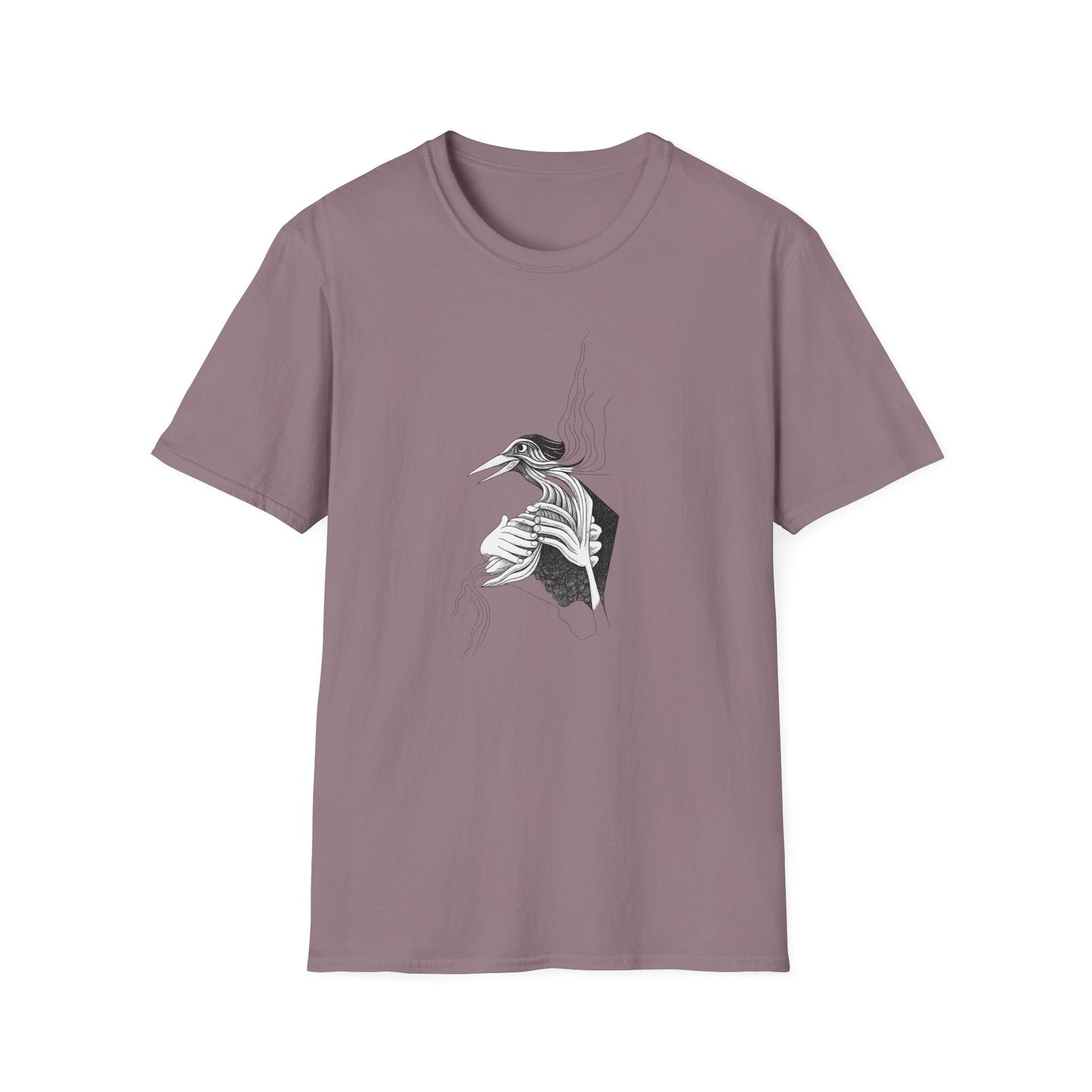 Stylish 1960s Reimagined Pen and Ink Bird Tee-Shirt - "Loki's Featherbed"