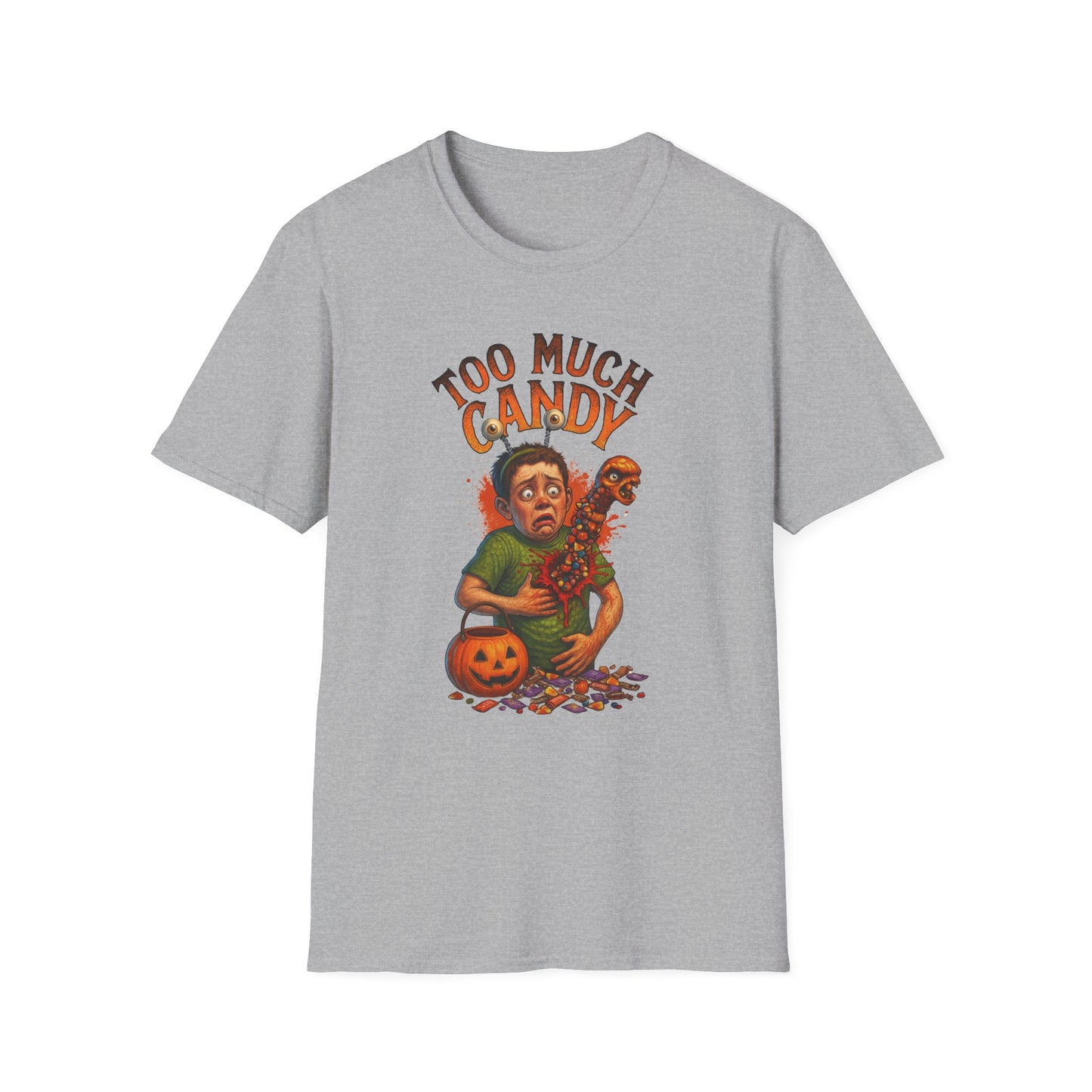 Halloween Alien Chest Buster "Too Much Candy" Graphic Tee Shirt