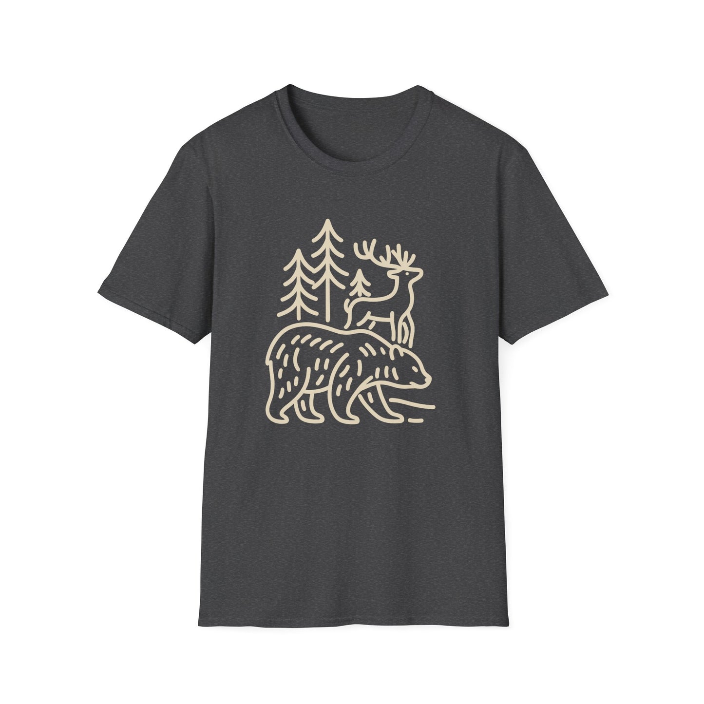 Deer, Bear, Nature, Hiking Wild Animal Graphic Tee for Outdoor Lovers