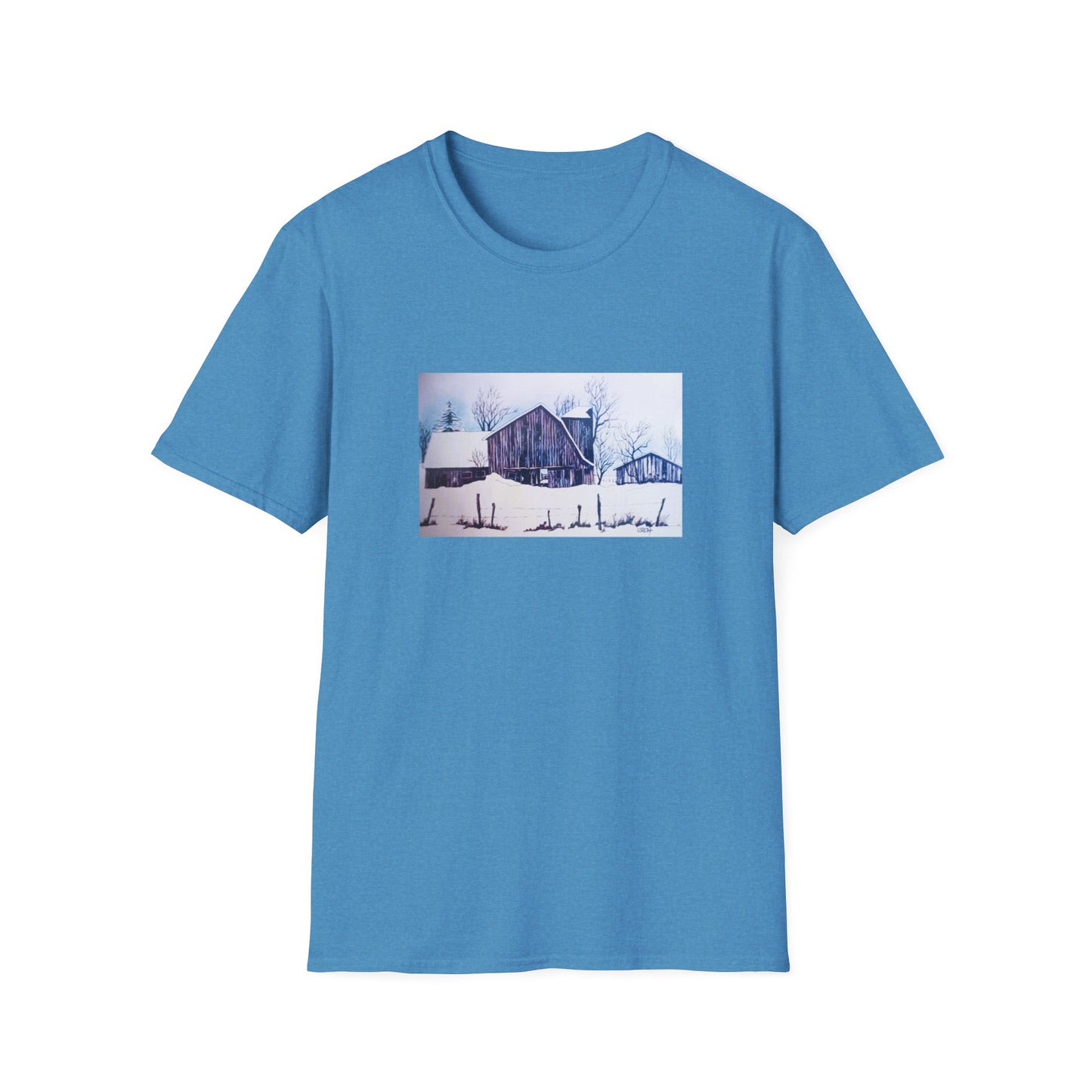 Authentic 1960s-Era Winter Barn Scene Graphic Tee-Shirt - "Tattered Winterscape"
