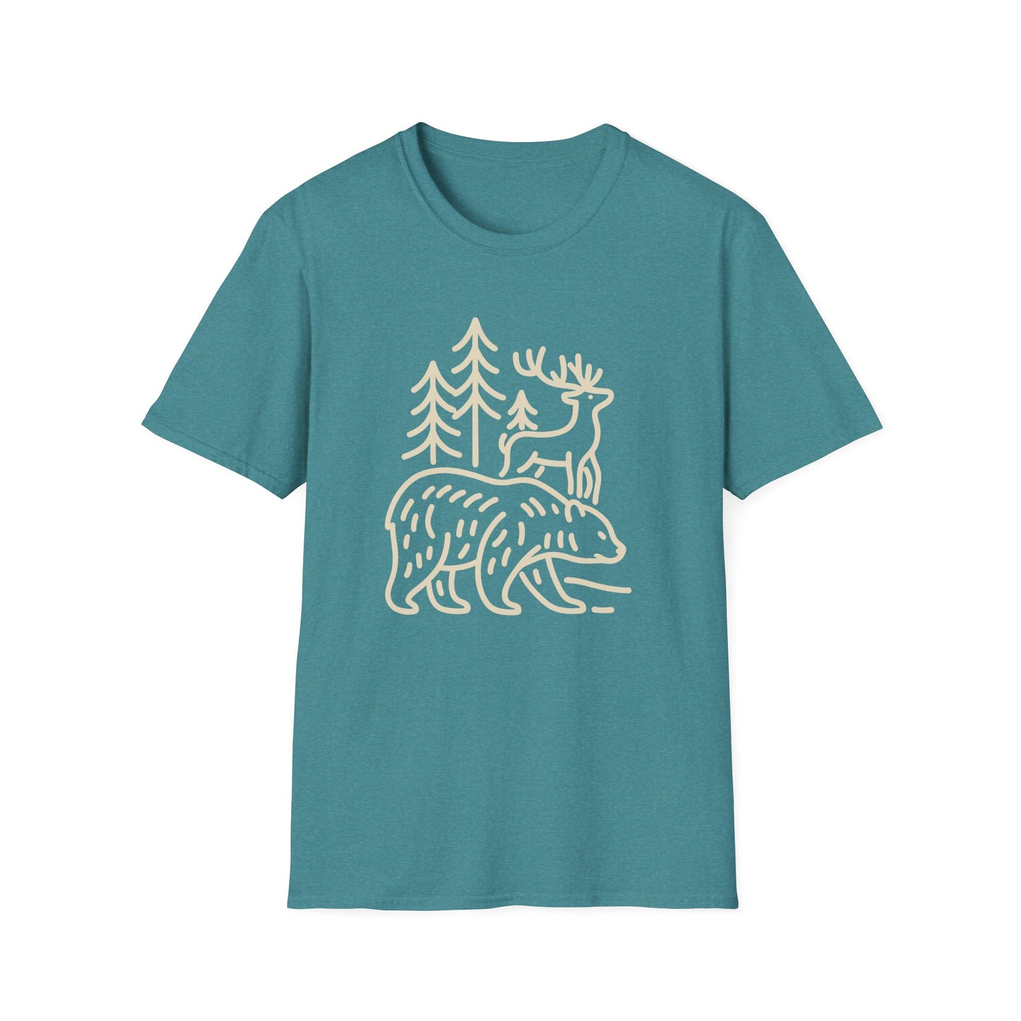 Deer, Bear, Nature, Hiking Wild Animal Graphic Tee for Outdoor Lovers
