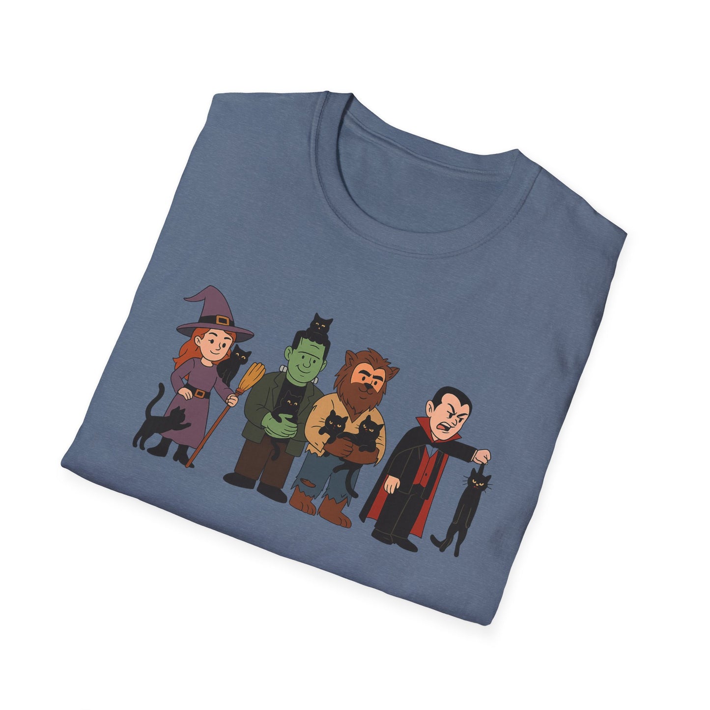 Playful Monsters Holding Cats Halloween Casual Tee-Shirt