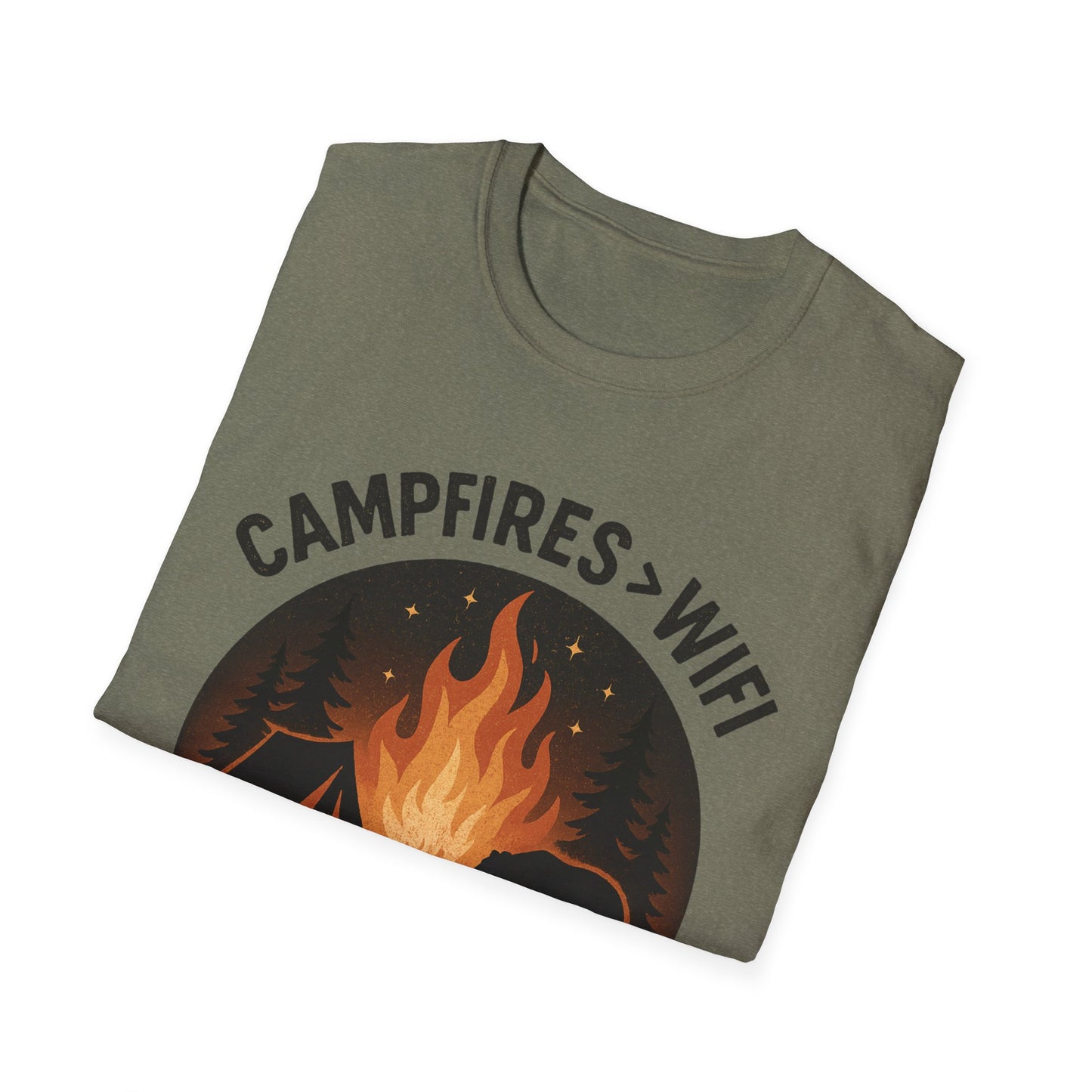 Campfire Over Wifi Vibes Graphic Tee-Shirt
